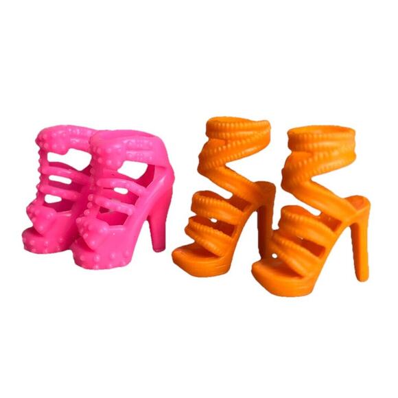 Barbie Shoes Strappy High Heels Bright Orange & Pink Fashionitas Lot of 2 Mattel - Picture 1 of 9